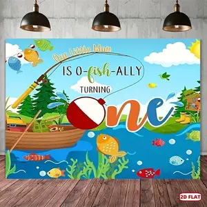 1pc 2D Flat, Polyester Fishing Themed Photography Backdrop, Durable 100% Fabric, No Electricity Needed, Ideal for Birthday Party Photo Booths & Holiday Celebrations, Multiple Available