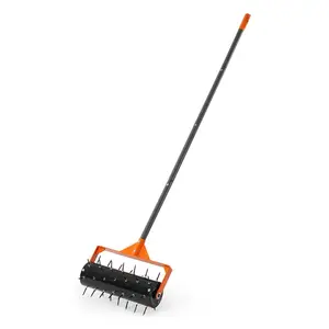 VEVOR Rolling Lawn Aerator, 15 in Manual Push Aerator Roller with 42 Spikes 60 in Long Handle, Fillable Drum for Added Weight, Heavy-Duty Lawn Soil Penetrator for Garden Yard Compacted Soils