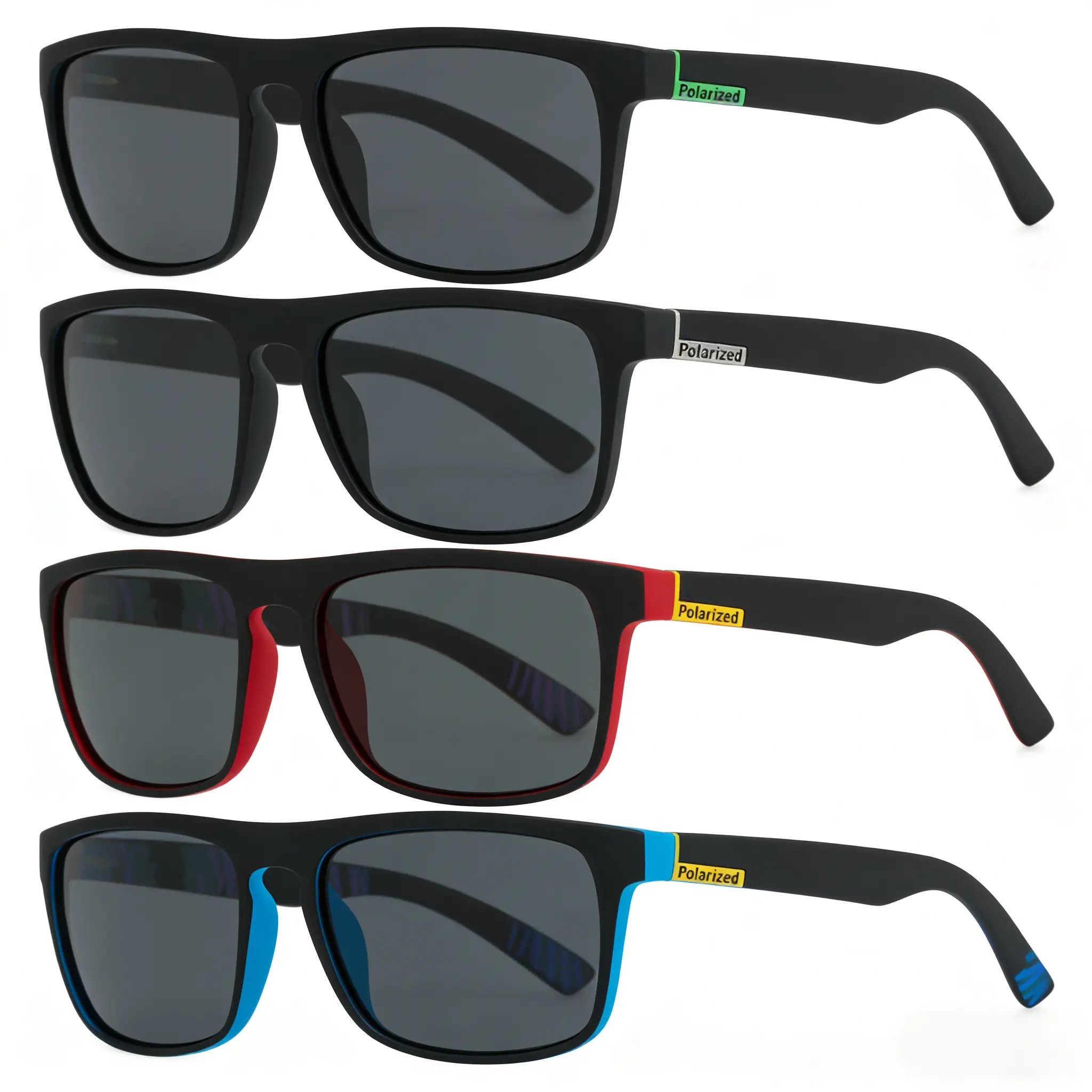 4 pairs of men's retro sport polarized sunglasses, UV400 anti UV, anti glare, lightweight and comfortable, trendy color blocking box matte sunglasses