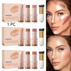 3-color set: contour stick, blush stick, highlighter stick, bronzer stick. Creamy-textured contour set with included brush, smooth and long-lasting, creates a flawless look, fresh and non-greasy finish, available in light to medium-deep shades.