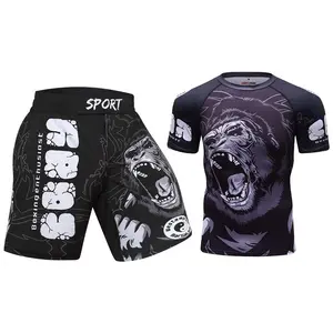 Cody Lundin Men's 3D Printed Compression Activewear Set - MMA Jiu-Jitsu Gi Rashguard & Kickboxing Shorts, Silky Polyester Fabric, Flat Seams, Skin Protection, Standard Sizes for Fitness Training
