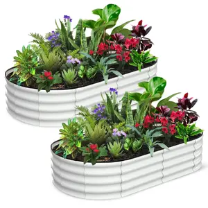 [FLASH SALE] Garvee 2 Pcs 6' X 3' X 1' Oval Raised Garden Bed, Galvanized Raised Beds for Outdoor, Planter Raised Boxes with Open-Ended Base,Large Metal Raised Planter Beds for Vegetables,Flowers,Tool-Free Assembly, White
