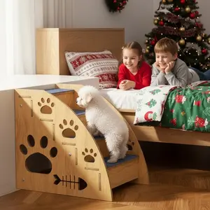 Pet Steps for Small Dogs,Wooden Cat Stairs for Old Cats,Doggy Dog Steps for Bed Couch Sofa Windows,3-Step Ladder, 22" L x 12" W x 21" H，Suitable for Height 15-21in