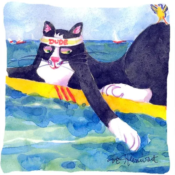 212 MAIN Black & White Cat Surfin Bird Decorative Pillow - Heavyweight, Waterproof Cushions, Weather-Resistant Indoor/Outdoor Fabric Cushion, Weather Resistant Cushion