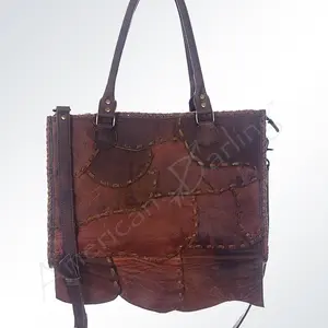 American Darling Tote Bag Genuine Leather Western Purse with Buck Stitched Patchwork Braided Trim and YKK Zipper