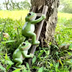 Creative Resin Frog Ladder Ornament, Garden Micro Landscape Decor, Unique Home Decoration Gift, New Arrival for Indoor Outdoor Use
