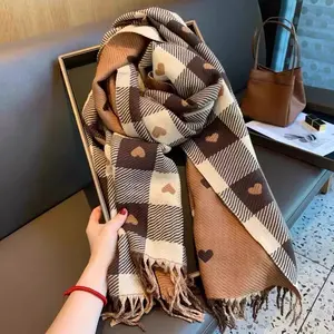 Women's Winter Versatile New Trendy Heart Scarf Long Thicken Warm Wrap for Students and Ladies in Autumn and Winter