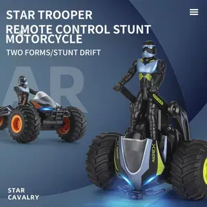 Transformable Stunt Motorcycle Toy - 2.4G RC 3-Wheel Electric Motorbike, 360° Flip & Wheelie, One-Key Self-Balancing, Remote Control Car for Boys Kids Age 6-12