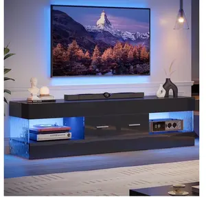 Black TV Stand for TVs up to 65", Modern Entertainment Center for TVs with LED Light, High Gloss TV Console Table with Storage Drawers