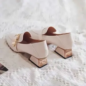 Ladies' Loafers Heels: Square-toe Mid-heel Shoes, Suitable Office Wear, Brunch Dates, and Creating an Daily Look. They Are the Ideal Choice Ladies Seeking This Style., Women Shoes