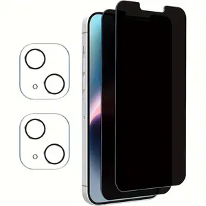 [2 Privacy Glasses + 2 Lens Glasses Film] Full Coverage Privacy Protection Screen Tempered Glass Protector For Apple IPhone 14 Pro Max 14 Plus 11 12 13 14 PRO MAX ProMax 13Pro 14Pro 12Pro 3D Anti Peep Transparent Camera Glass Film