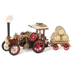 Robotime Rokr 3D Wooden Puzzle Car Model Building Kit Steam Locomotive Model Kits Wooden Puzzle 469 Parts For Kids  Adults LKA01 Steam Engine