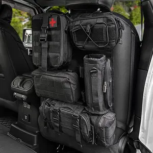 Tactical Car Seat Back Organizer Bag for Truck -with 5 Detachable Molle Pouch- 3 Different Size Admin Pouch(with Multi-Pocket) &1 Water Bottle Pouch&