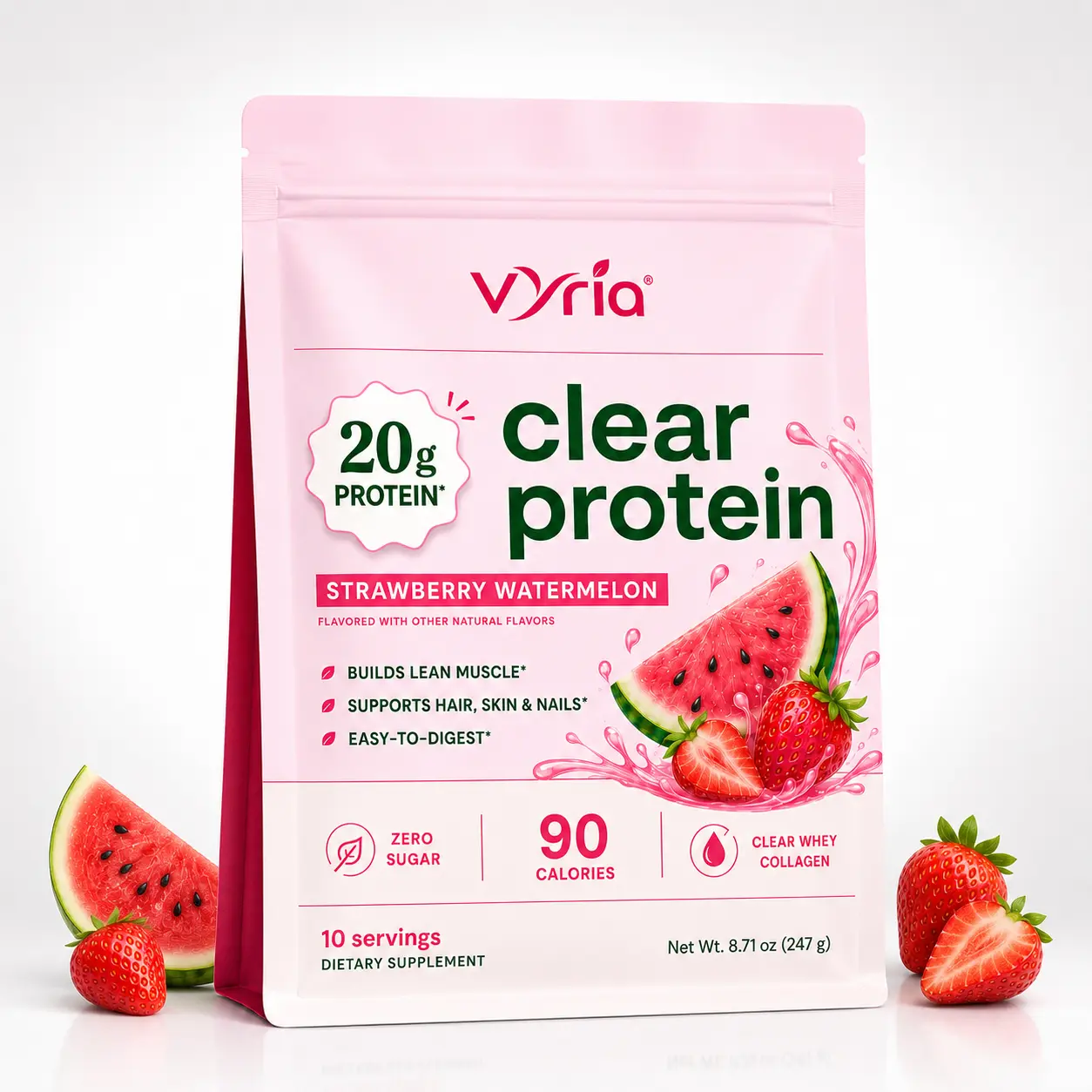 Vyria Nutrition Clear Protein - Clear Whey + Collagen Protein Blend | 20g Protein, 90 Calories, 0g Sugar, Light & Refreshing Fruity Drink | Protein for Women *contains dairy