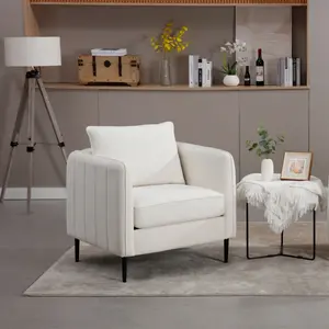 Modern Velvet Mid-Century Modern Accent Chair |   Comfy Single Armchair with 1 Pillow & Metal Legs |   Living Room, Bedroom, Office & Reading Space