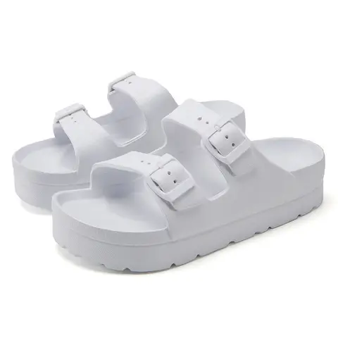 RANOSAT Women's Double Buckle Adjustable Strap Casual Flat Sandals - Low Heels (2 – 4.5 Cm), Arch Support, Anti-Slip, Soft EVA Foam, Synthetic Upper, Deep Heel Cup Design, Waterproof Platform Shoe for Summer Home, Beach Use