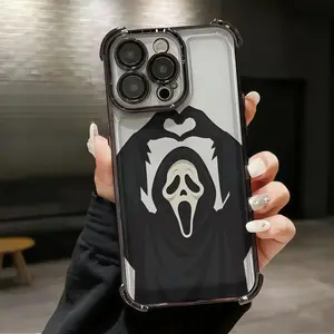 Playful Ghostface Heart Gesture Phone Case for iPhone 17 Air 16Pro Max 15 14Plus 13 12 11 PRO MAX Skin Friendly Anti Slip Shockproof Durable Aesthetic Cover Protection Smartphone Cellphone Protective Protector Casing Screen Protector tpu Cute Cat Bow