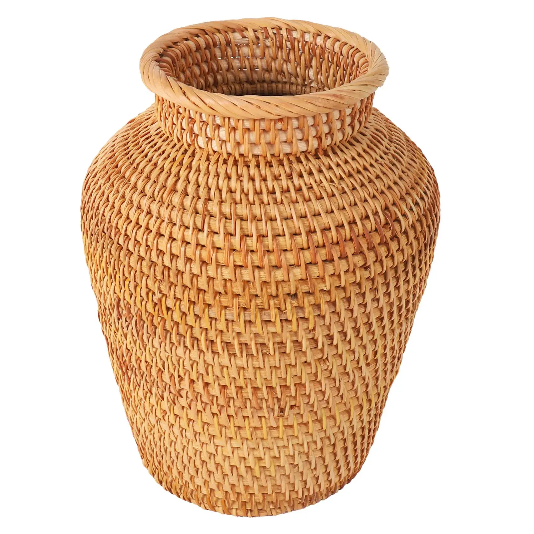 Rattan Woven Art Vase - Compact 15x18cm Flower Pot for Plants, Desk Tabletop Decor, Home/Office Supplies, Ideal Gift