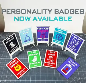 Personality Badges - Shy Cuddly Gremlin Easily Overwhelmed Silly Needs Space Friendly Cosplay Fursuit Badge Lanyard Expressive Communication Tool for Conventions & Meetups