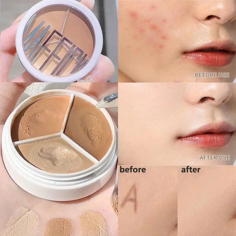 3-Color Concealer Cream, Waterproof Sweatproof, All-Day Wear, Creamy Texture Under Eye Brightener for Under-Eye Brightening, No Creasing, Light Natural Finish, No-Makeup Look