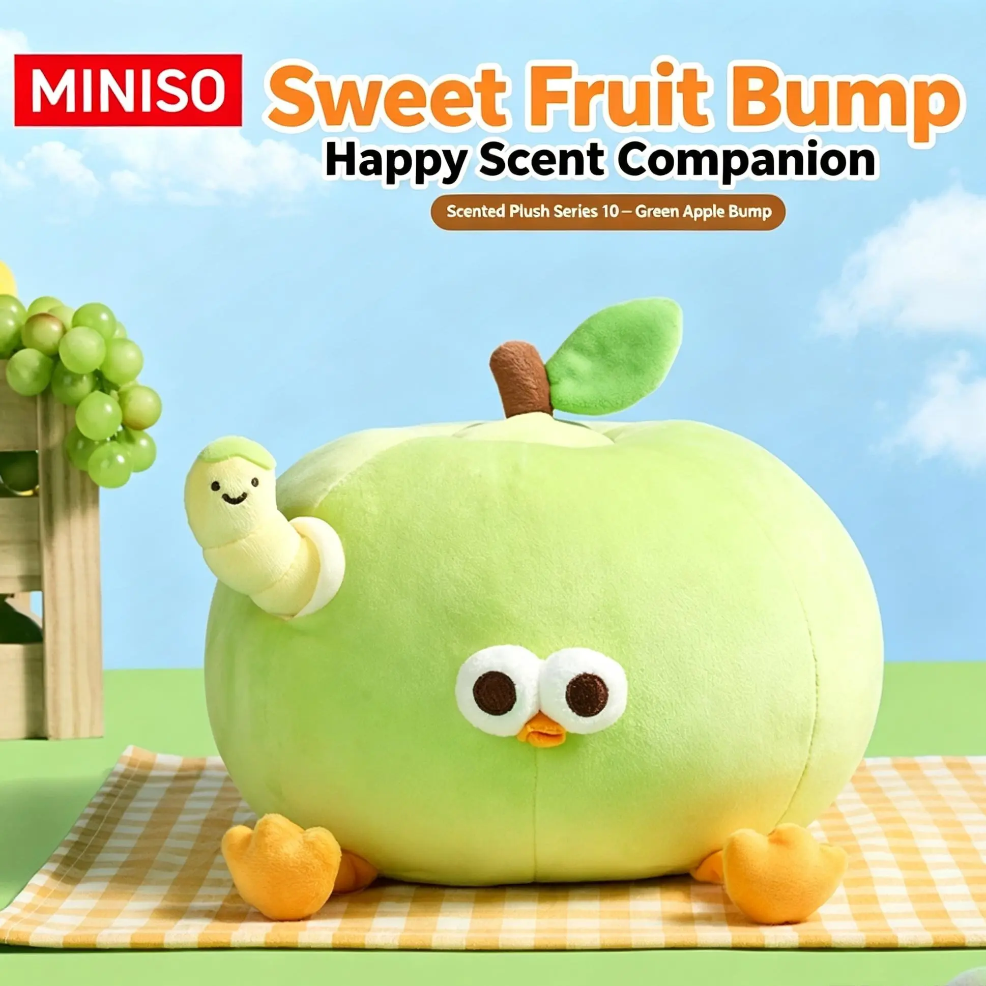 MINISO No.10 Scented Green Apple Dundun Plush Doll, Cute Stuffed Toy, Soft Plush Pillow, Home Decor & Gift