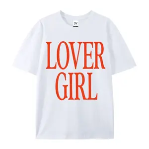 Lover Girl Graphic T-Shirt Women Red Text Print Short Sleeve Tee Coquette Aesthetic Valentine's Day Outfit Retro Vintage Style Cute Summer Top White Cotton Shirt Gift