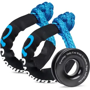 Soft Shackle & Recovery Ring Kit, 2PCS Blue Soft Shackle Recovery (56,000lbs Max Breaking Strength) 1/2'' x 22'' with Black Snatch Recovery Ring for ATV UTV SUV Truck Off-Road Vehicle Recovery
