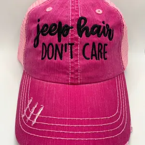 Jeep Hair Don’t Care Hat, Embroidered Design, Pink Hat Baseball Cap