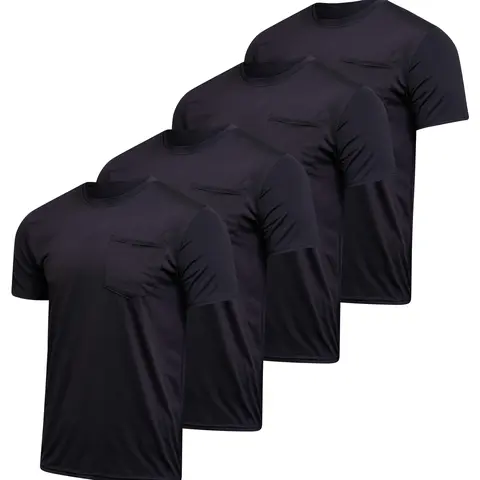 Real Essentials 4 Pack: Men's Dry-Fit Short Sleeve Pocket Crew Performance Athletic T-Shirt (Available in Big & Tall)