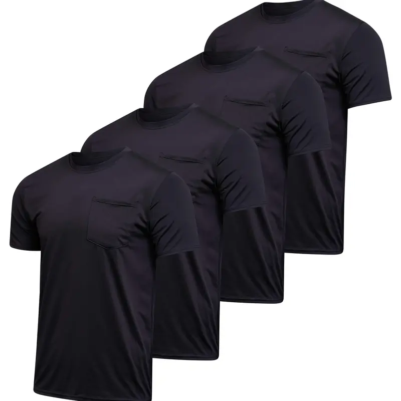 Real Essentials 4 Pack: Men's Dry-Fit Short Sleeve Pocket Crew Performance Athletic T-Shirt (Available in Big & Tall)