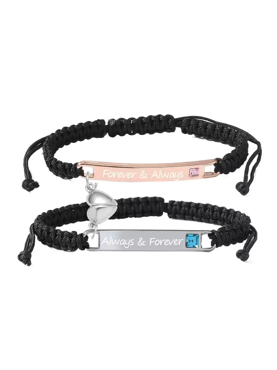 Adjustable Couple Bracelet Set,"Always & Forever" Bracelet,Magnet Heart Adhesive Bracelet Gift for Couples,Daily Clothing Decor,Jewelry for Birthday / Christmas / New Year / Valentine's Day Love Gift