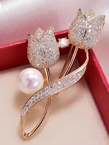 High-End Zircon Tulip Brooch, Flower Brooch, Colorful Korean Style Tulip Pin, Elegant Exquisite Gift Clip, Fashionable Accessory for Women