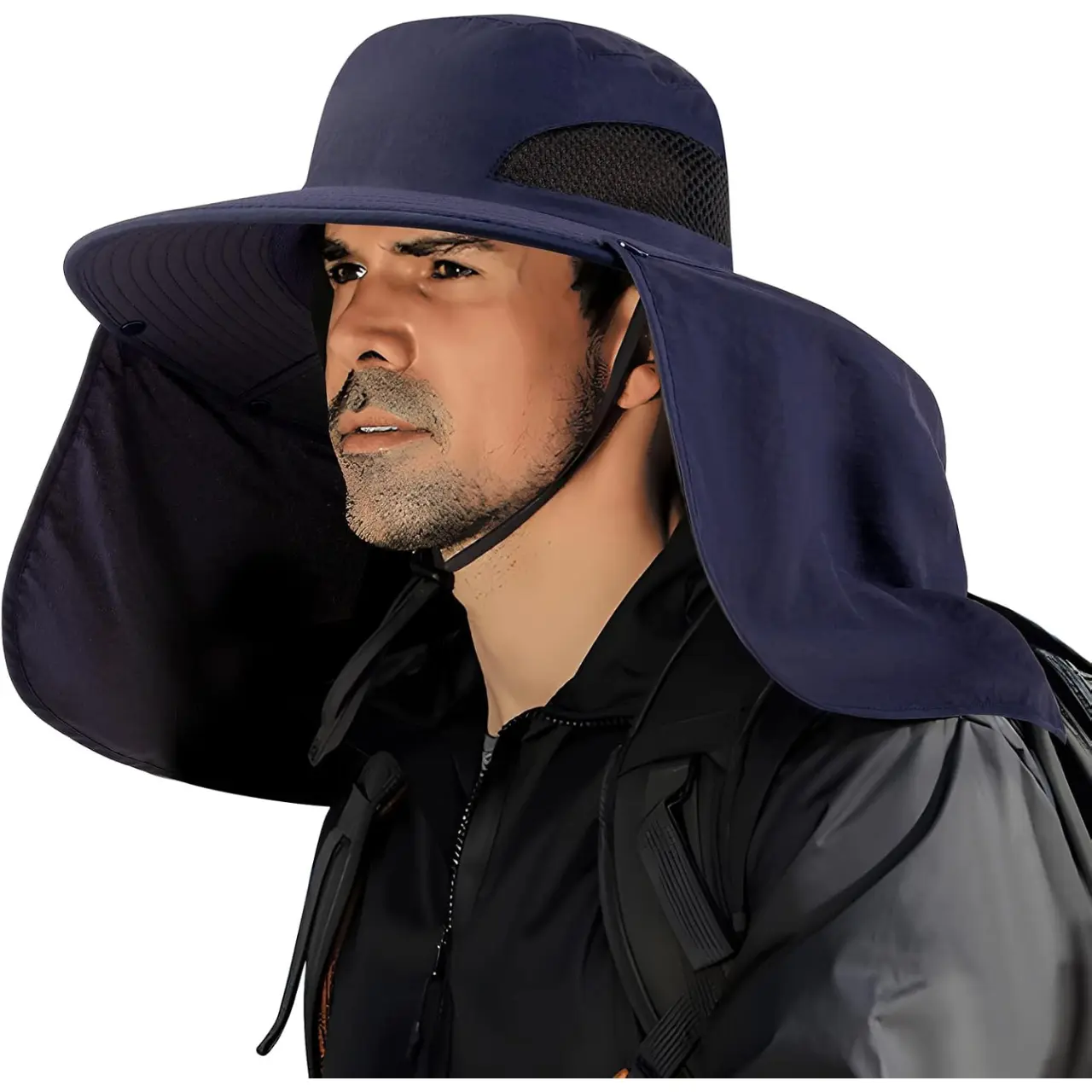 Outdoor UV Waterproof Wide Brim Bucket Hat UPF50+ Sun Hat with Removable Neck Flap