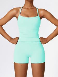 two-piece set women's solid cut out cami top & high waist shorts tracksuit set, sporty casual breathable quick drying outfits for yoga gym workout running, ladies tracksuits sportswear for all seasons, gym sets for women, activewear, workout clothes