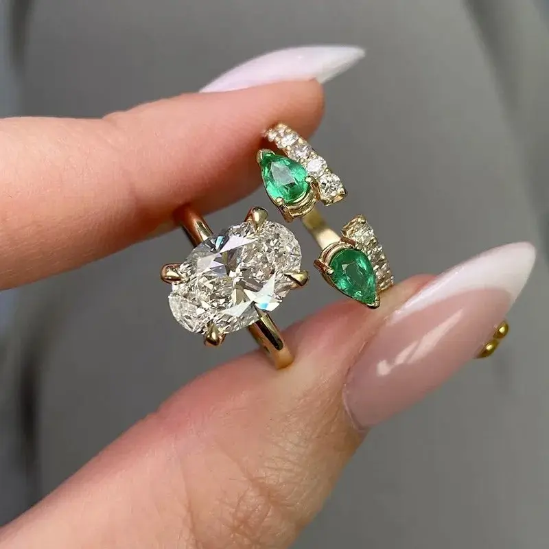 MAXINEJEWELRY Vintage 3.5ct Oval Cut Green Stone Engagement Ring Set - 5A Cubic Zirconia Matching Rings for Women, Bridal Wedding Set for Proposal, Anniversary, Cubic Zirconia Rings