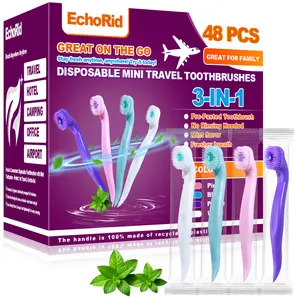 Buy 1 Get 1 Free 48 Count Disposable Travel Toothbrushes, Pre-Pasted Mini Toothbrush with Toothpick, No Water Needed, Individually Wrapped Mint Toothbrushes for Travel & Work