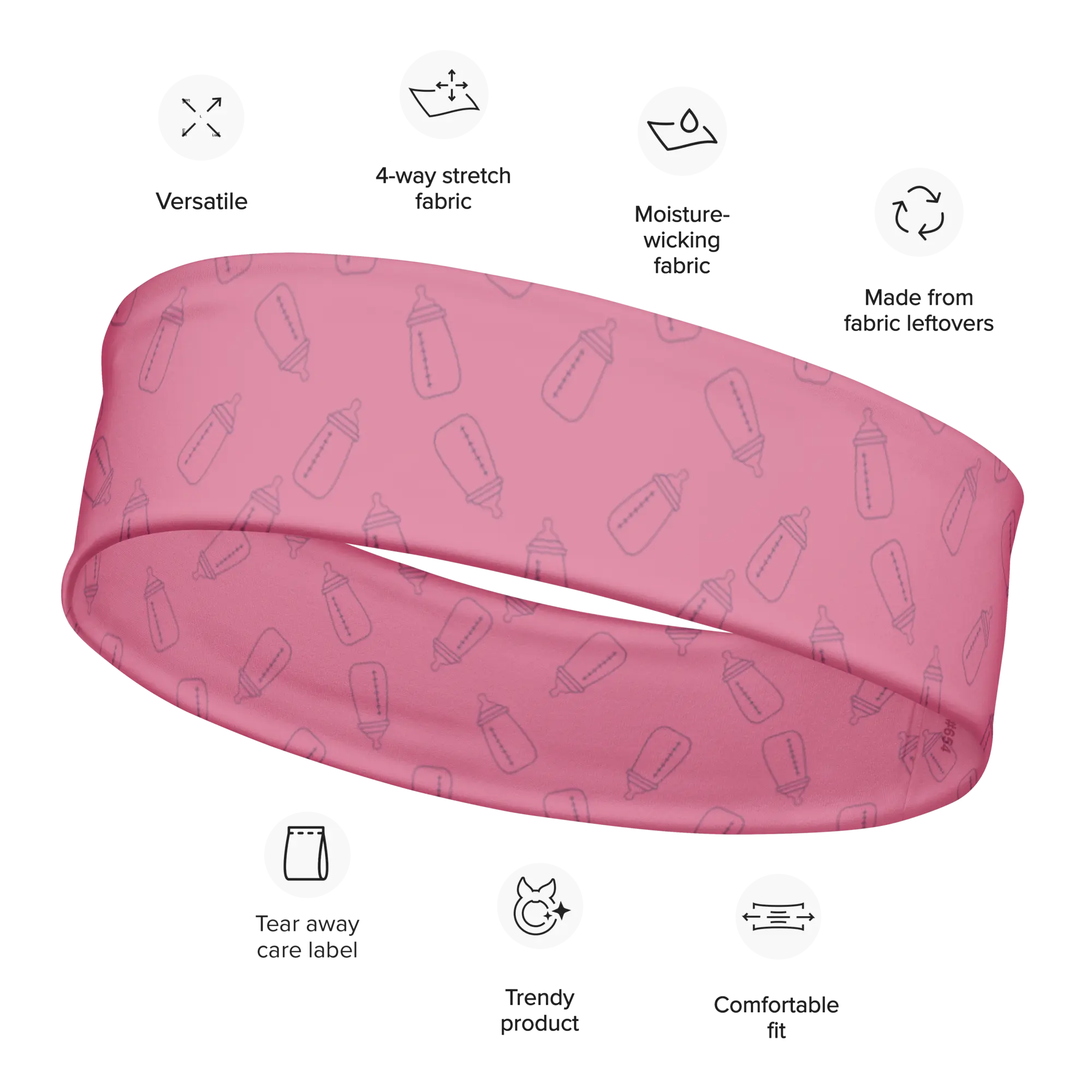 Baby Bottle Headband Pink for Mother Baby NICU L&D Nurses and Healthcare Workers Uniforms Soft Stretchy Moisture-Wicking 82% Polyester 18% Spandex