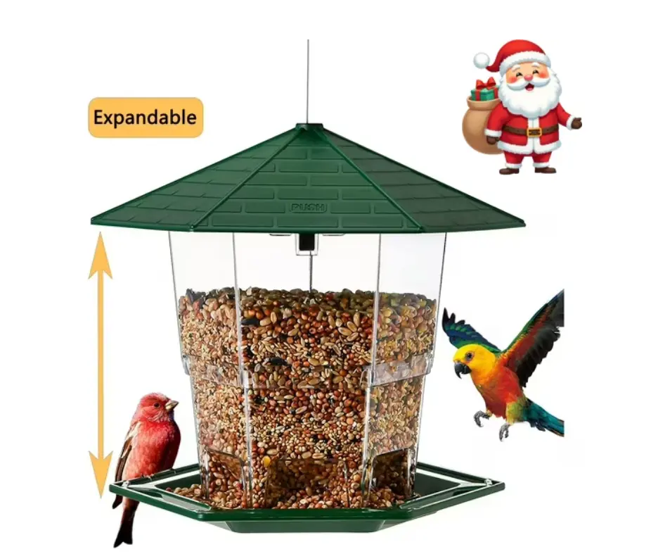 Outdoor Hanging Bird Feeder 7.8 Inch Tall Expandable Heavy Duty Garden Yard Feeder with Secure Latch Green Backyard Birdhouse