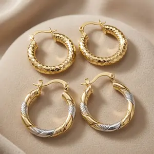 2 Pairs 2026 New Ins Vintage Pressed Texture C Shape Earrings For Women Minimalist Unique Design Lightweight Copper Plated Jewelry Gift For Party Daily Wear US Design