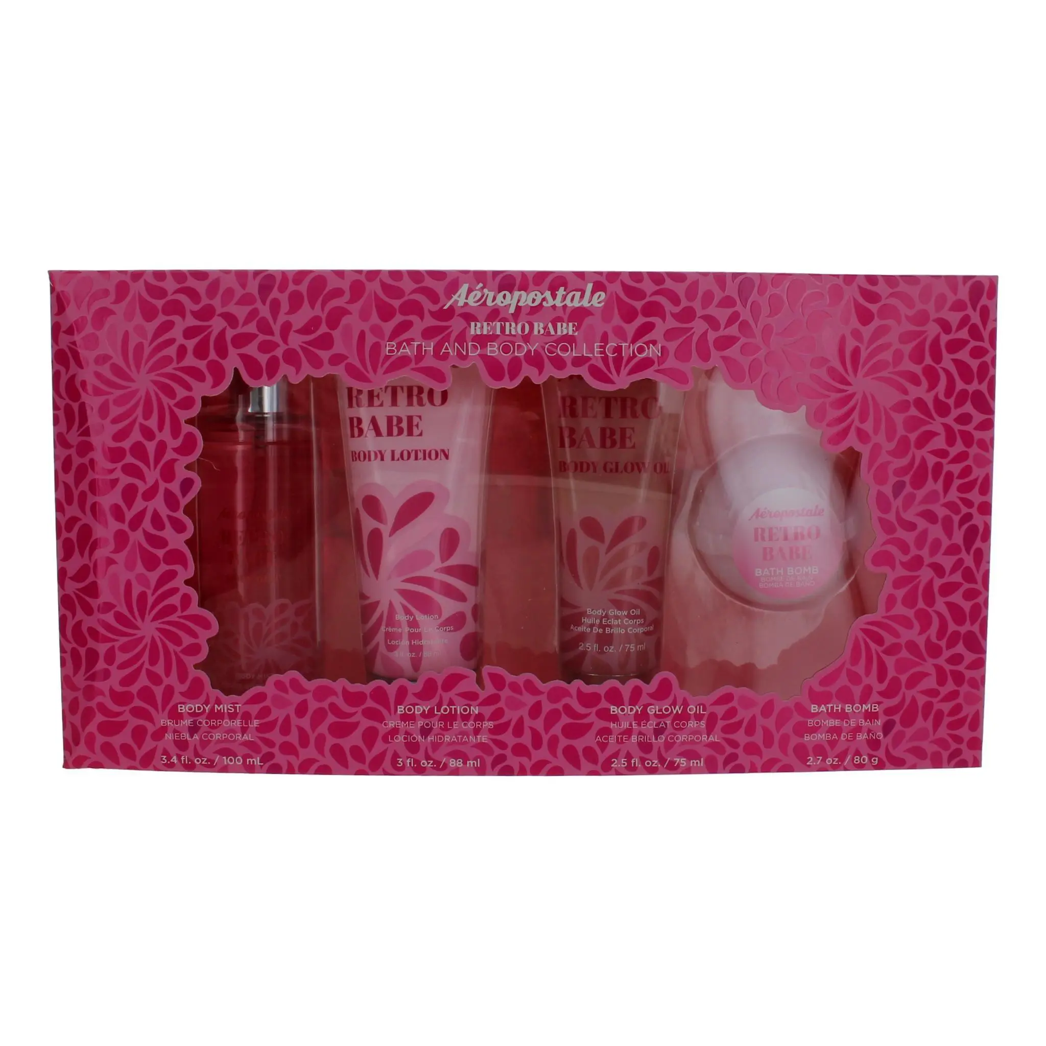 Aeropostale Retro Look Women's 4-Piece Bath and Body Care Set, 3.4 fl. oz. Essential Products with Oil, Adults, Relaxing