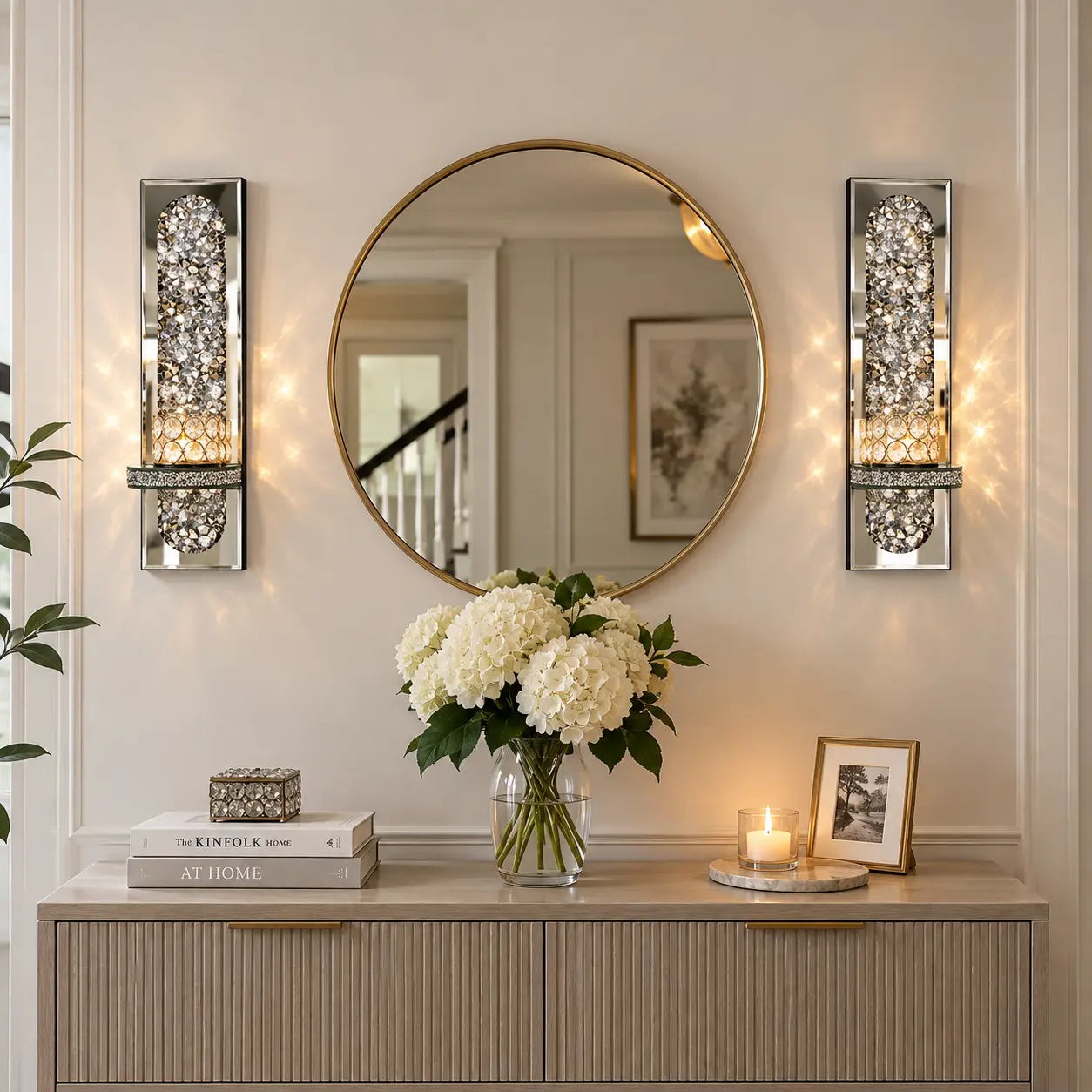 Crystal Mirror Bow Wall Mount Candelabra Wall Sconces - 2-Piece Glass Candle Holders, Christmas Aesthetic House Decor, Versatile for Anniversary & Business Occasions, No Electricity or Lights Included