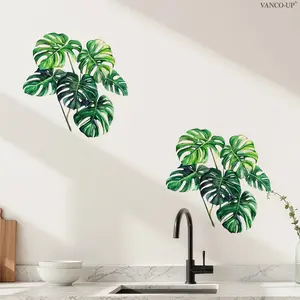 Spring Plant Bamboo Wall Sticker Set (30x30cm X 2pcs), Self-Adhesive Home Decor for Bedroom and Living Room, 2D Flat Design M21332-YC, Decorative Sticker