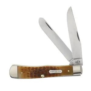 Case XX Burnt Amber Bone Rogers Jigged Bone Trapper Folding Knife CA51390