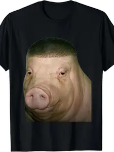 Funny Pig with Haircut Men's T-Shirt 180g Pure Cotton Casual Sporty Tee Weird Meme Graphic Print Top Gag Gift for Friends S-5XL