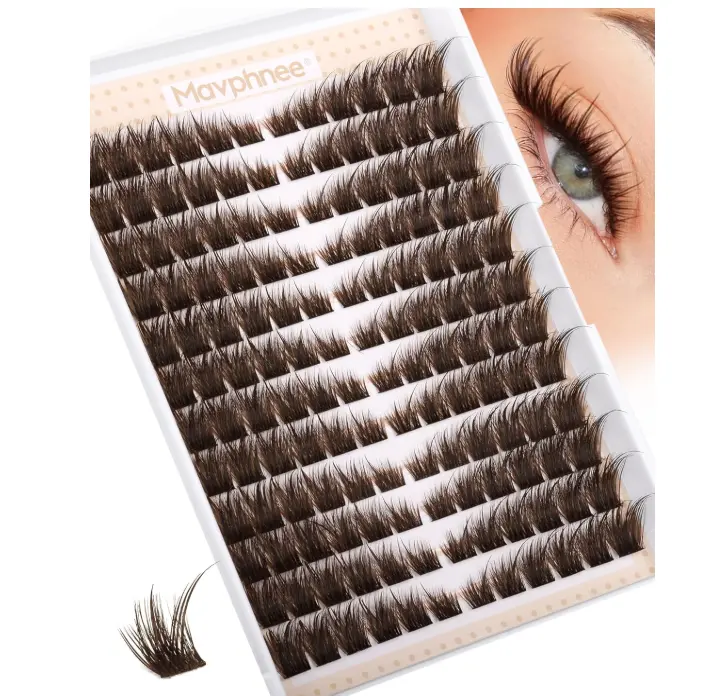 Brown Lash Clusters Pre-Mapped Eyelash Clusters Cat Eye Cluster Eyelash Extensions Fairy Wispy Cluster Lashes CC Curly Wet Look Individual Lashes Extensions 144Pcs 6-14MM Fox Eye Lashes Clusters