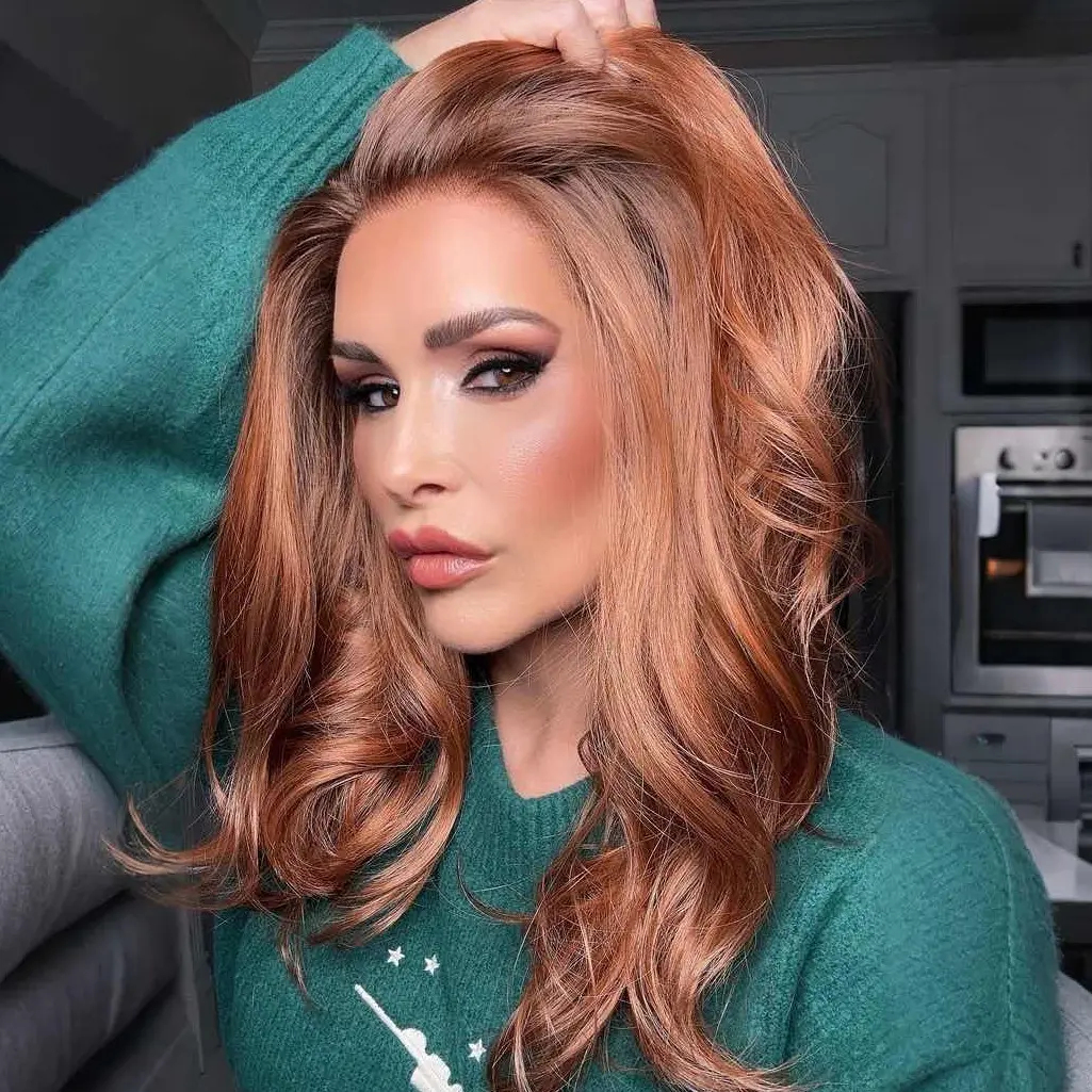 IMstyle Carol Copper Color with Highlight Layer Cut Loose Wavy Style Glueless T Part Lace Wig Natural Looking Heat Resistant Synthetic Fiber Wig Daily Wear