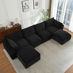 【#SummerVibes】140" Cloud U-Shape Sectional Couch with Ottoman , Boneless Sectional Couch, X Sofa, Oversized Modular Sofa, Deep Seating Couch for Large Living Rooms, Family Entertainment & Home Theater, Soft Corduroy Living Room Furniture