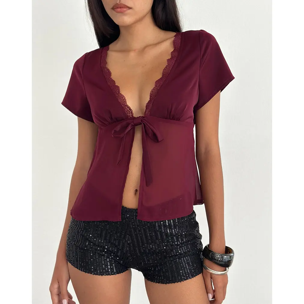 Kilu Top in Satin Chiffon Burgundy