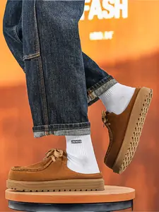 Men's Retro Suede Closed-Toe Mules, Thick-Soled Slip-Ons, Non-Slip Durable Casual Shoes for Daily Wear, Walking Shoes