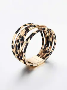 1pc Leopard Print Bracelet with Multi-Layer Magnetic Clasp, Bohemian Stackable Wristband, Multicolor Beaded Leather Cord, Perfect for Daily Wear and Gifts